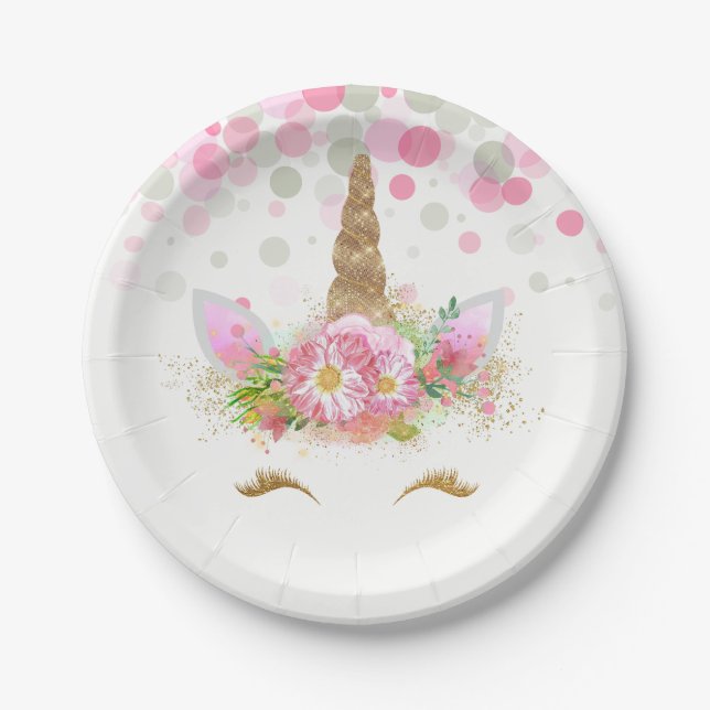 Prato De Papel Unicorn Face Confetti Bubbles Unicorn Paper Plates (Frente)
