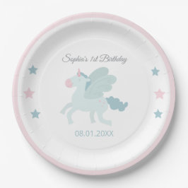 Prato De Papel Unicorn Fofo Rosa Azul Obrigado Aniversário