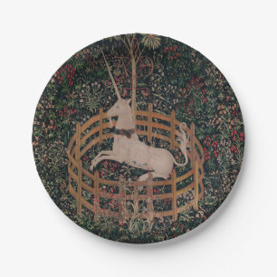 Prato De Papel Unicorn Hunt Arte Medieval - Unicórn Repousa em Ga