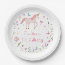 Prato De Papel Unicorn Meadow Pastel Pink Purple Birthday