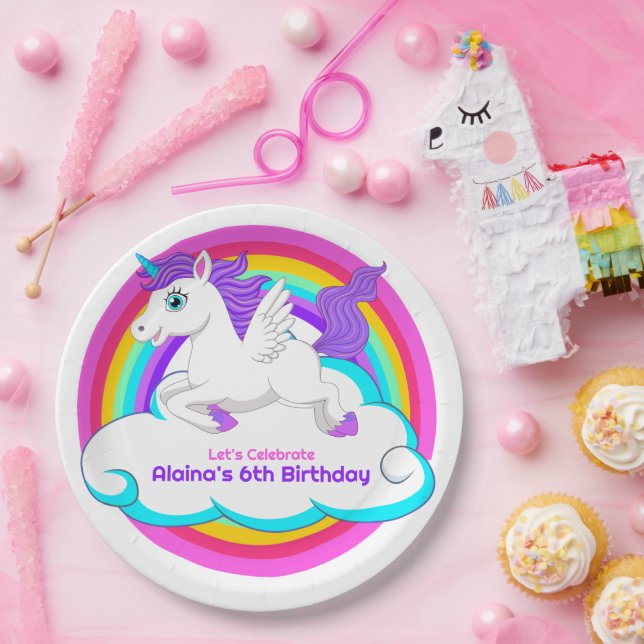 Prato De Papel Unicorn Rainbow Clouds Stars Bounce House Gift (Festa)