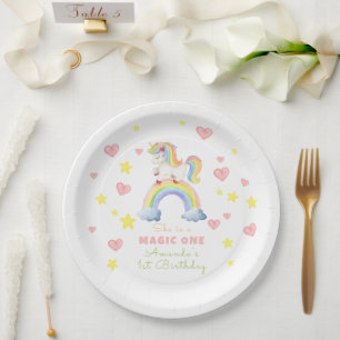 Prato De Papel Unicorn Rainbow Magic One First Birday