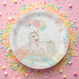 Prato De Papel Unicorn Rainbow Magical Birthday