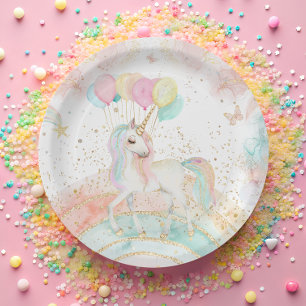 Prato De Papel Unicorn Rainbow Magical Birthday