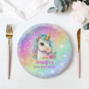 Prato De Papel Unicorn Rainbow Sparkle Birthday