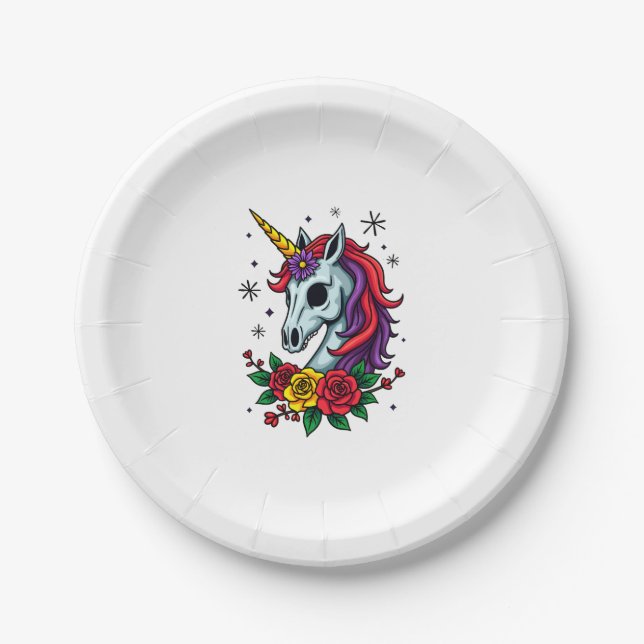Prato De Papel Unicorn Sugar Skull Mexican Art, Christmas T-Shirt (Frente)