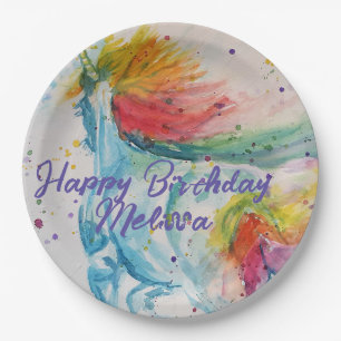 Prato De Papel Unicorn Watercolor Rainbow Birthay Party Girls