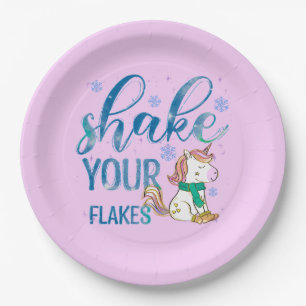 Prato De Papel Unicórnio de inverno Agite Seus Flakes Diverti