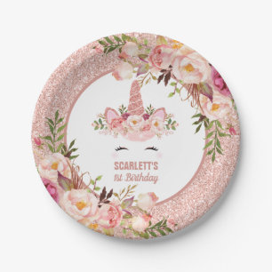 Prato De Papel Unicórnio Dourado cor-de-rosa feminino/rosa da