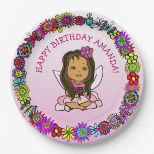 Prato De Papel Unicórnio e Fada Personalizados de Feliz Aniversár