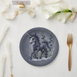 Prato De Papel unicórnio estilizado em esplendor floral.