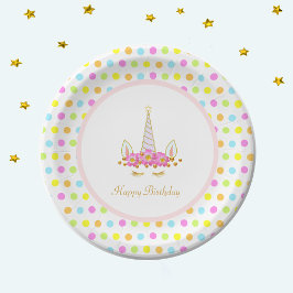 Prato De Papel Unicórnio Mágico de Aniversário & Confetes Colorid