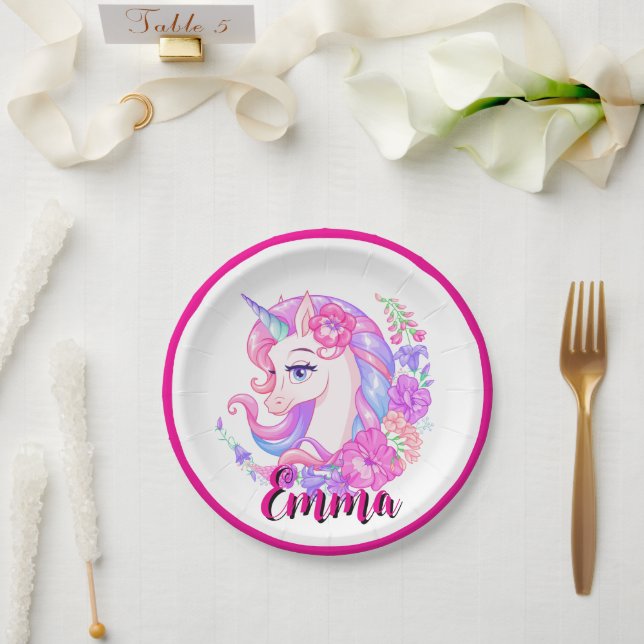 Prato De Papel unicórnio & personalize seu nome (Casamento)