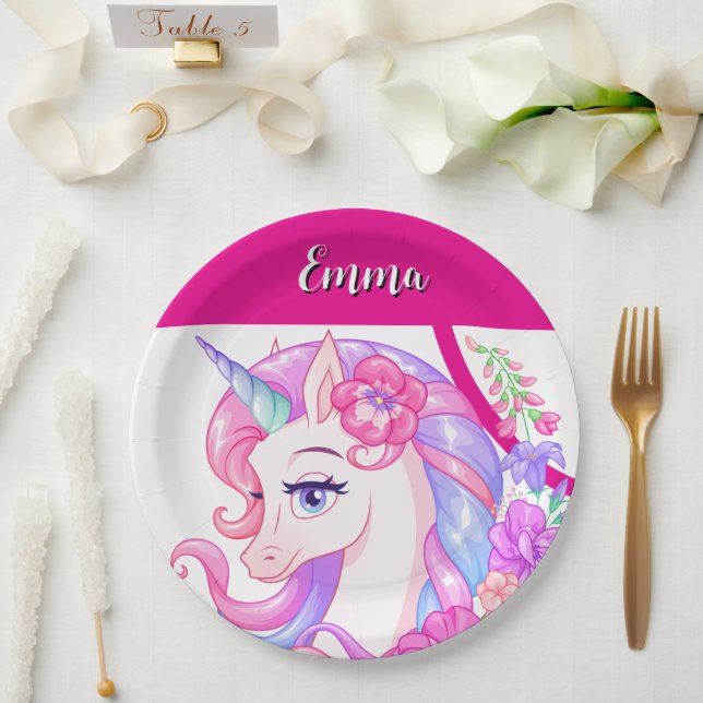 Prato De Papel unicórnio & personalize seu nome  (Casamento)