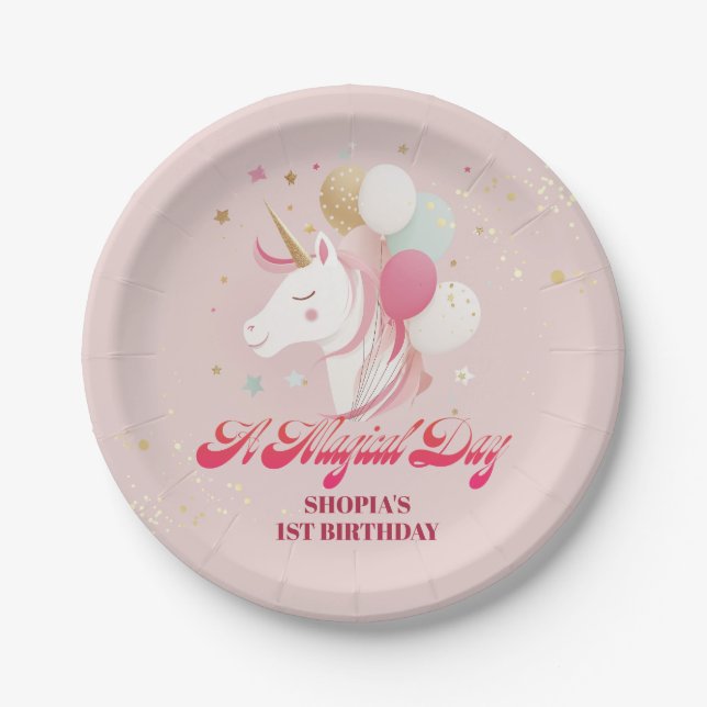 Prato De Papel Unicórnio primeiro aniversario mágico (Frente)