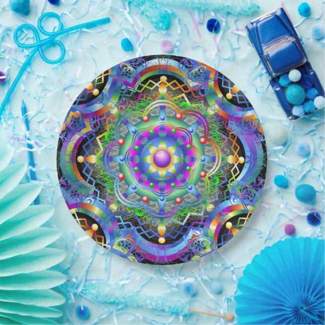 Prato De Papel Universo Mandala Cores Psicodélicas (Festa)