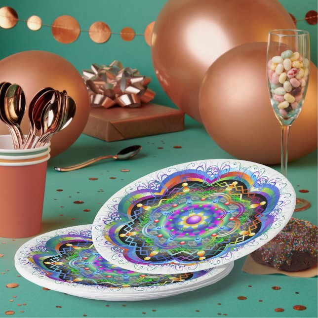 Prato De Papel Universo Mandala Cores Psicodélicas (Múltiplo)