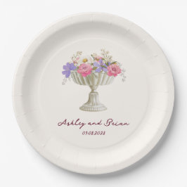 Prato De Papel Urn de Jardim Tuscano Romântico com Flores Casamen