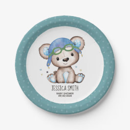 Prato De Papel Ursa Piloto Caprichosa em Aquarela