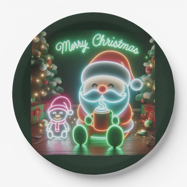 Prato De Papel Ursinho de Papais noeis Feliz de Natal (Frente)