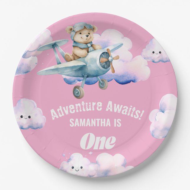 Prato De Papel Ursinho Sky-High Soiree: Um Primeiro Aniversário (Frente)