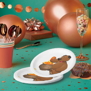 Prato De Papel Urso Adorável de Amor com Pote de Mel