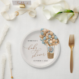 Prato De Papel Urso, Balões Azuis, Balão de Ar Quente, Chá de fra