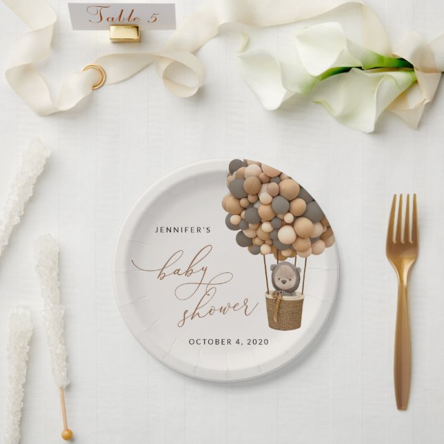 Prato De Papel Urso, Balões Marrons, Balão de Ar Quente, Chá de f (Casamento)