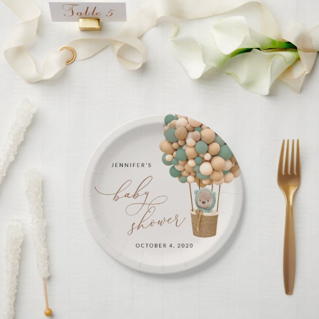 Prato De Papel Urso, Balões Verdes, Balão de Ar Quente, Chá de fr (Casamento)