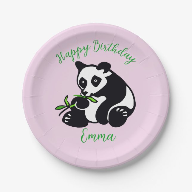 Prato De Papel Urso bonito PANDA - Feliz aniversário - Festa (Frente)