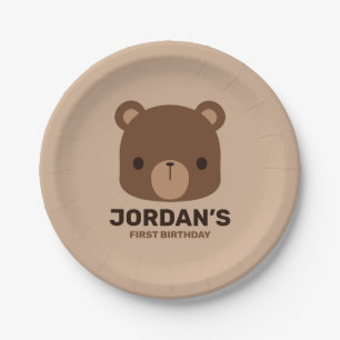 Prato De Papel Urso Castanho Bonito com Nome Personalizado
