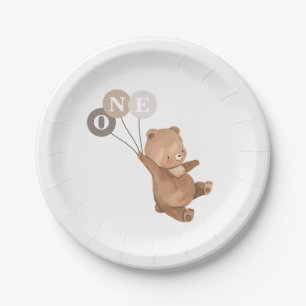 Prato De Papel Urso com 3 Balões Marrons - primeiro aniversario