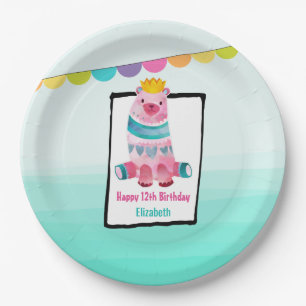 Prato De Papel Urso de Aquarela Cuja Coroa Veste Aniversário