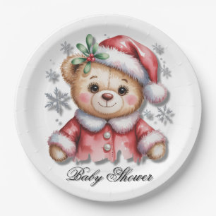 Prato De Papel Urso de Natal Fofo e Flocos de Neve