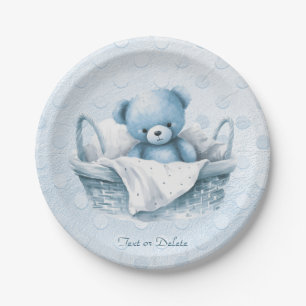 Prato De Papel Urso de pelúcia azul na placa de papel da cesta