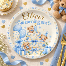 Urso de pelúcia azul personalizado para 1º anivers