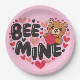 Prato De Papel Urso de pelúcia Bee Mine Dia dos Namorados
