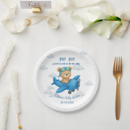 Prato De Papel Urso de pelúcia-branca no Chá de fraldas de avião