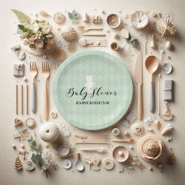 Prato De Papel Urso de pelúcia branco Salvia Verde Diamante Chá d