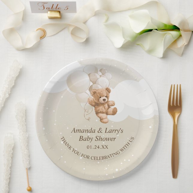 Prato De Papel Urso de Pelúcia com Balões (Casamento)