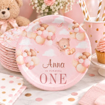 Urso de pelúcia fofo de 1º aniversário rosa para b