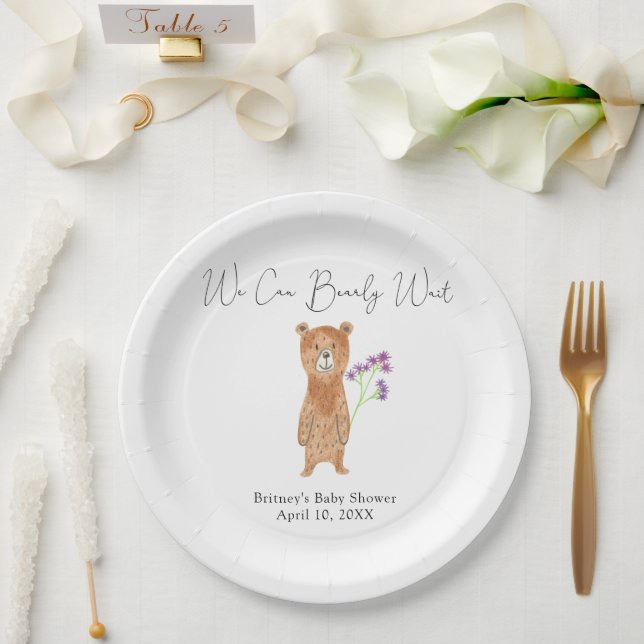 Prato De Papel Urso de pelúcia - mal podemos esperar (Casamento)