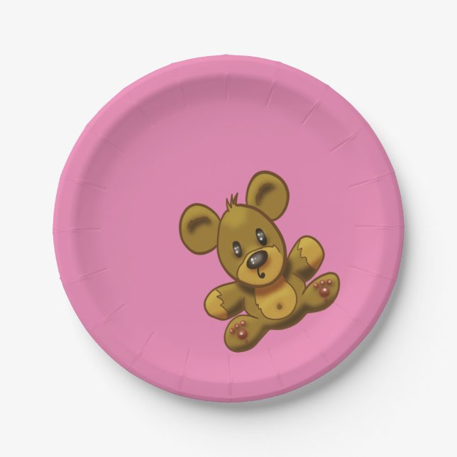 Prato De Papel Urso de Teddy a Rosa (Frente)