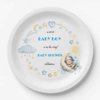 Prato De Papel Urso de Teddy Adorável no Chá do Menino da Lua