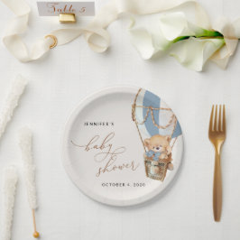 Prato De Papel Urso de Teddy, Balão de Ar Quente Azul, Chá de fra