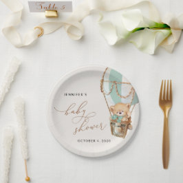 Prato De Papel Urso de Teddy, Balão de Ar Quente Verde, Chá de fr