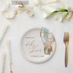 Prato De Papel Urso de Teddy, Balão de Ar Quente Verde, Chá de fr