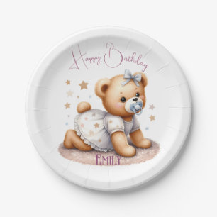 Prato De Papel Urso de Teddy Bonito com Balões e Presentes