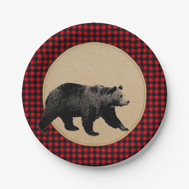 Prato De Papel Urso de Xadrez de Búfalo Cabana Rústica (Frente)