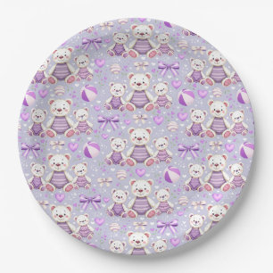 Prato De Papel Urso Listrado Roxo Fofo e Brinquedos Sem Costura